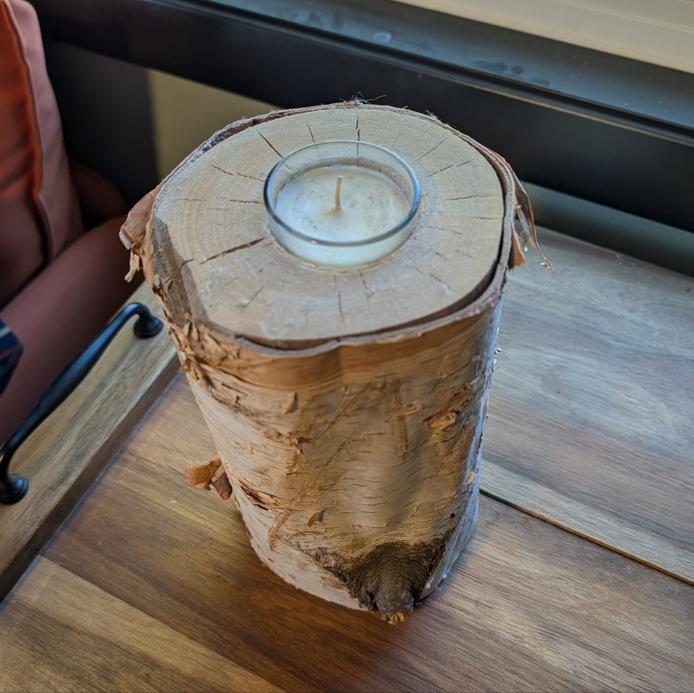Rustic Birch Wood Candle Holder
